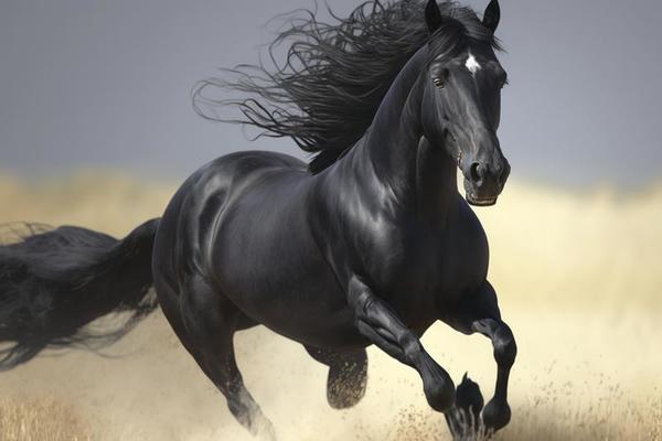 Strong black horse running freely after joint supplement support